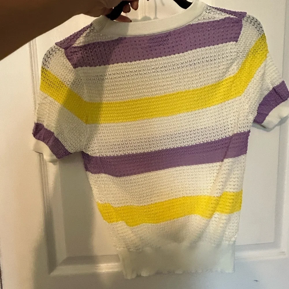 CHANEL Yellow and Purple Crew Neck Sweater